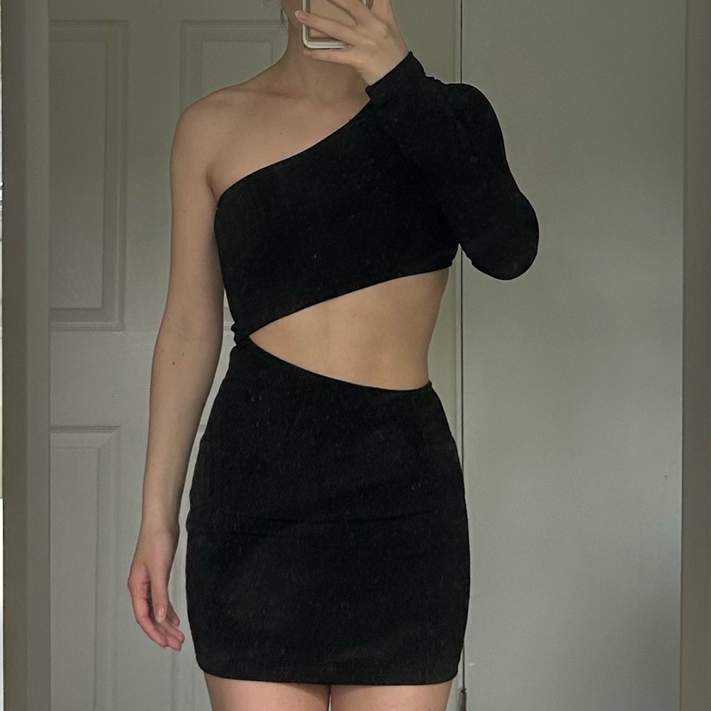 NEW black asymmetrical cut out mini dress - Lioness